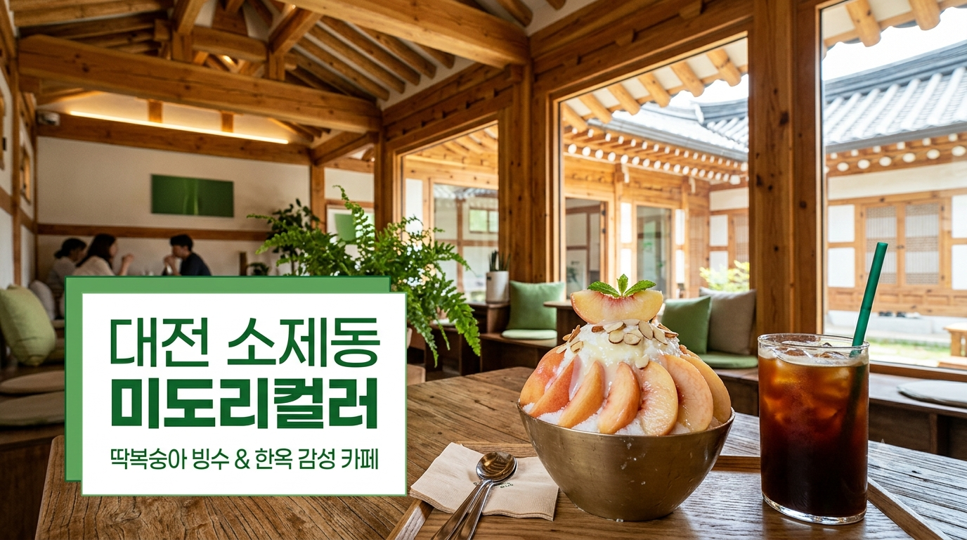 대전 소제동 미도리컬러 카페 한옥 감성 복숭아 빙수 맛집 대표 이미지